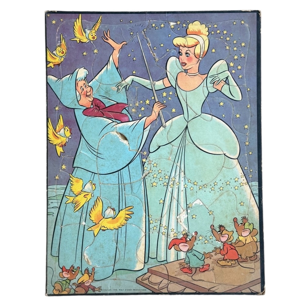 Vintage 1950 Walt Disney Cinderella Fairy Godmother Puzzle Jaymar Tray‎ Style